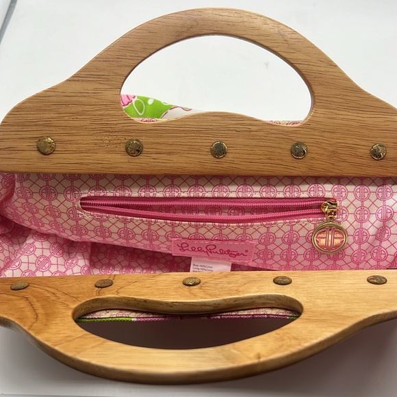 Vintage Lilly Pulitzer Floral Bermuda Clutch with wooden handle